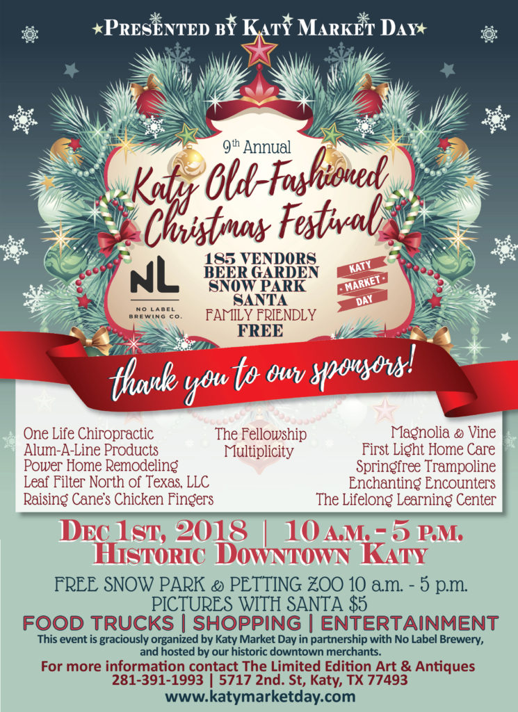 KATY OLD FASHIONED CHRISTMAS FESTIVAL DEC 1ST, 2018 – Katy Market Day