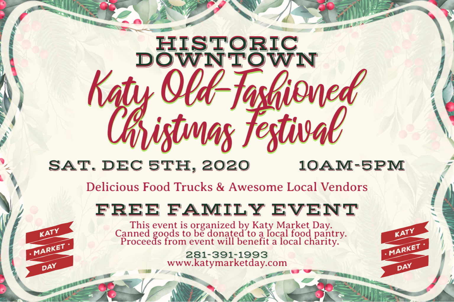 Katy Old Fashioned Christmas Festival Dec. 5th, 2020 Katy Market Day